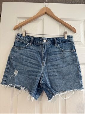 Wrangler Medium Blue Distressed Denim Jean Shorts